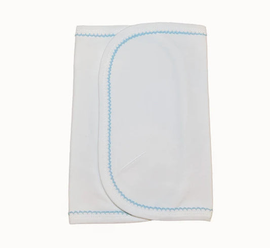 White Burp Cloth with Baby Blue Picot Trim