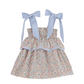Micro-Floral Print Tiered Dress with Blue check details