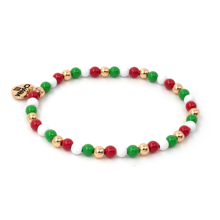 Gold 4mm Christmas Stretch Bead Bracelet