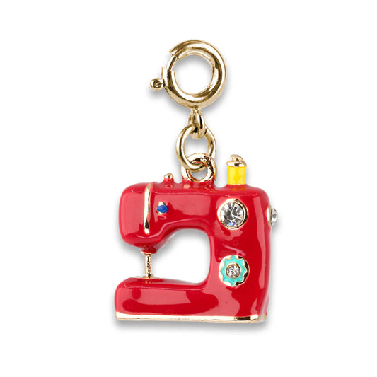 Red sewing machine charm with gold accents