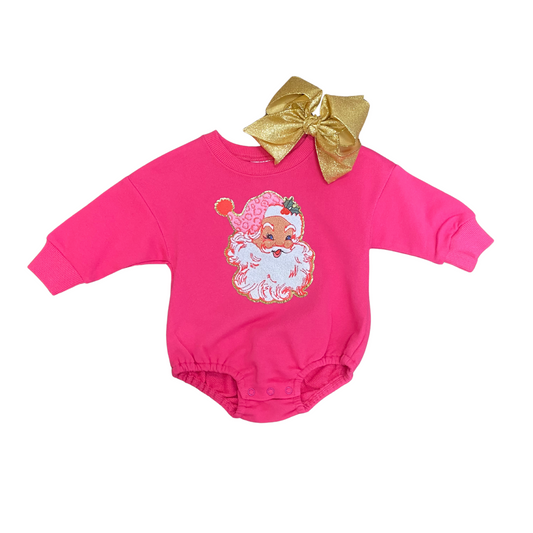Pink baby romper with santa