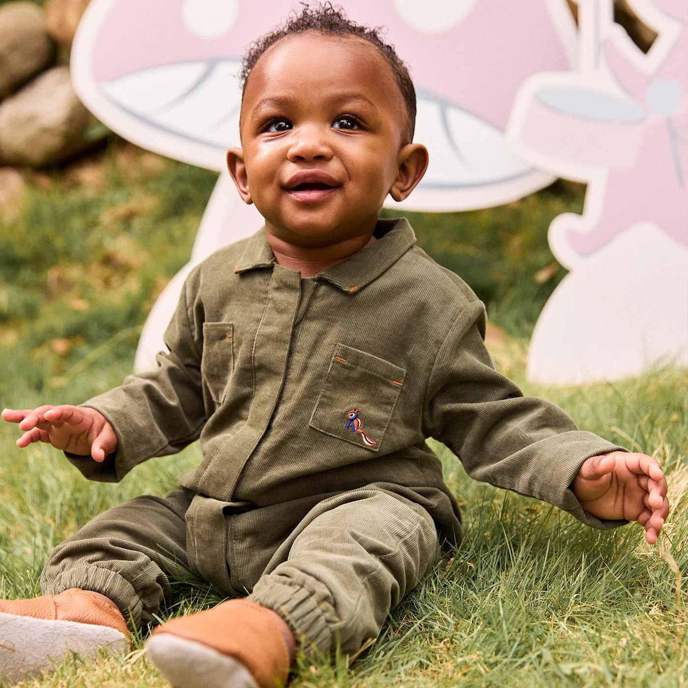 Green Corduroy Boy Romper