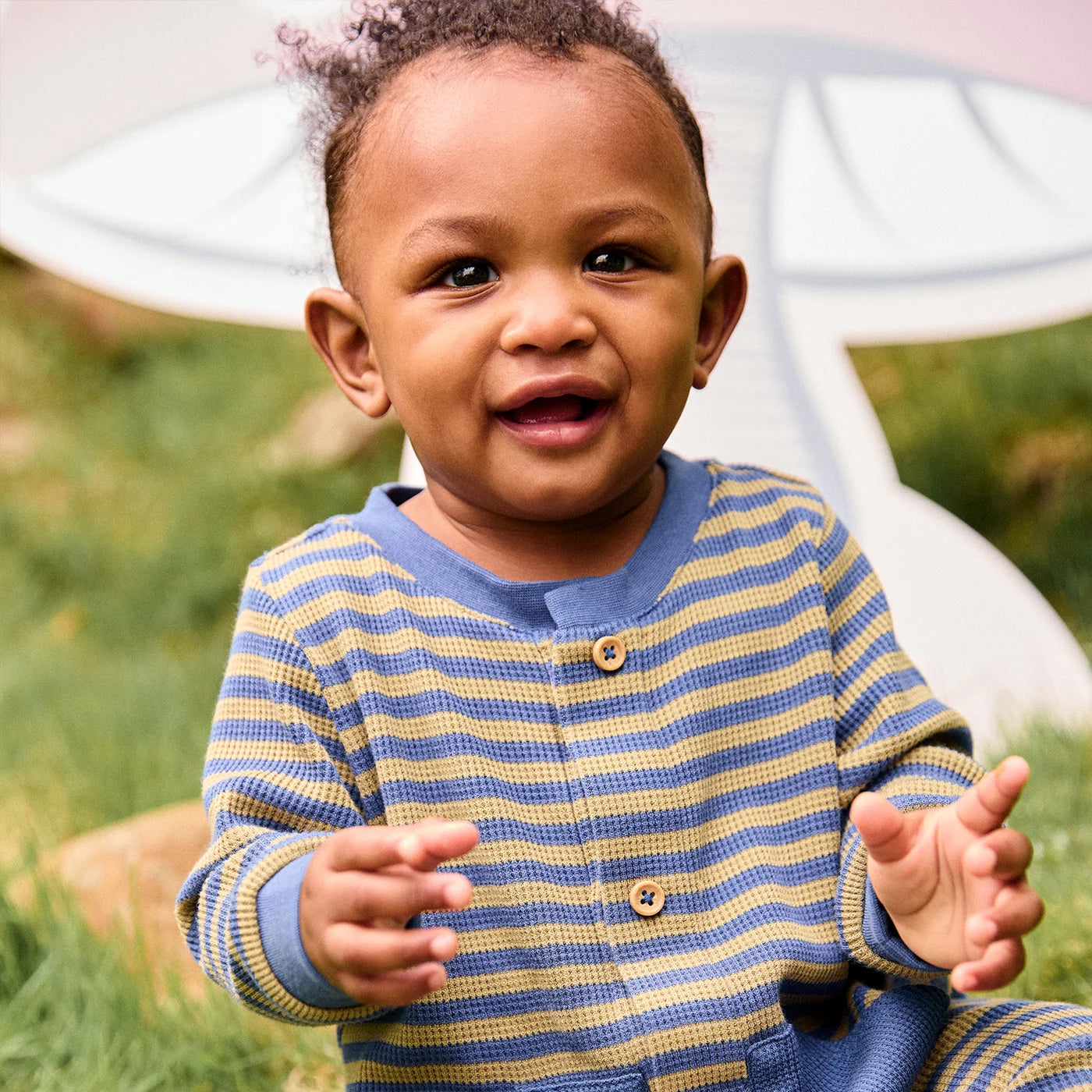 Waffle Green Stripe Boys Romper