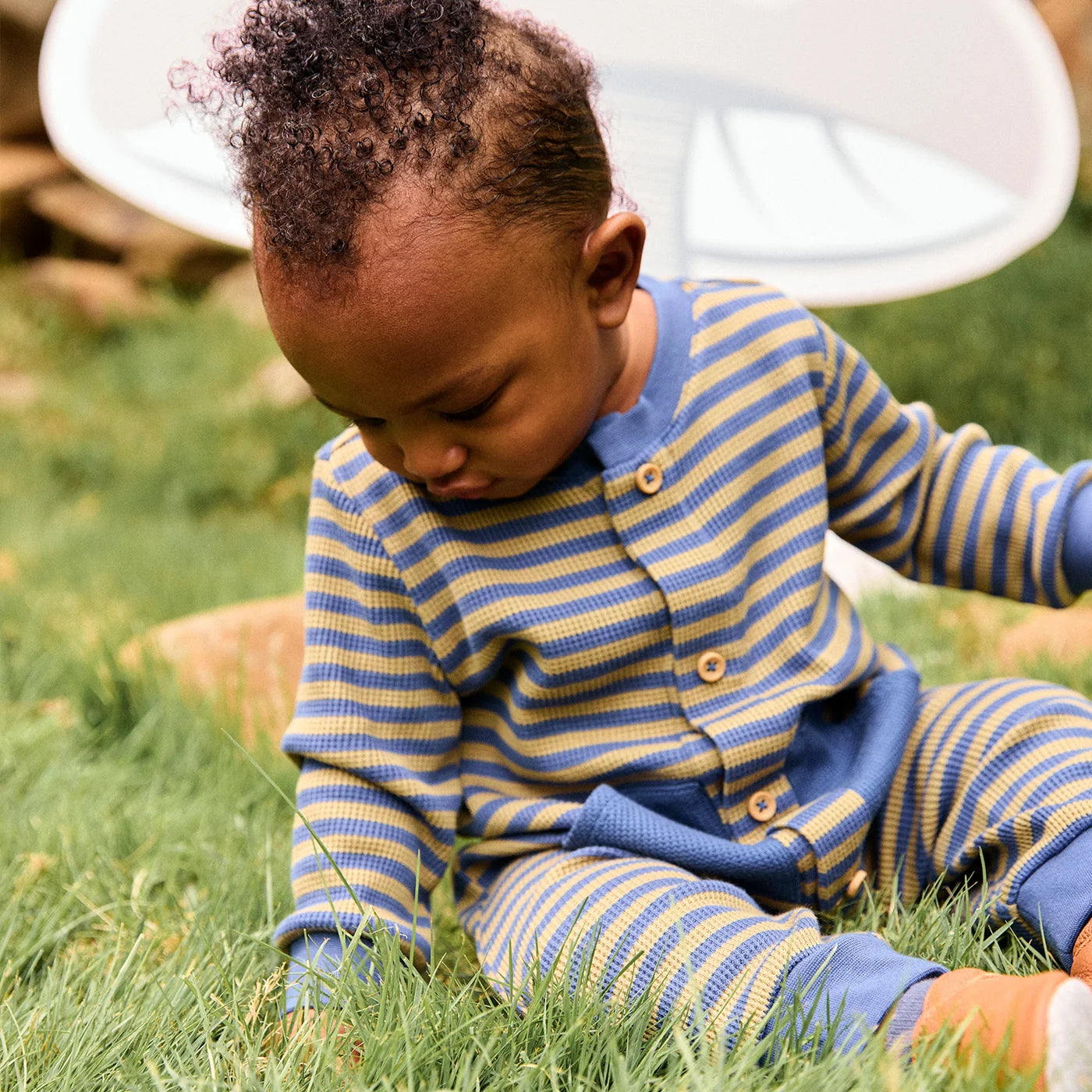Waffle Green Stripe Boys Romper