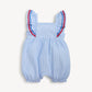 Blue checkered baby romper with red trim 