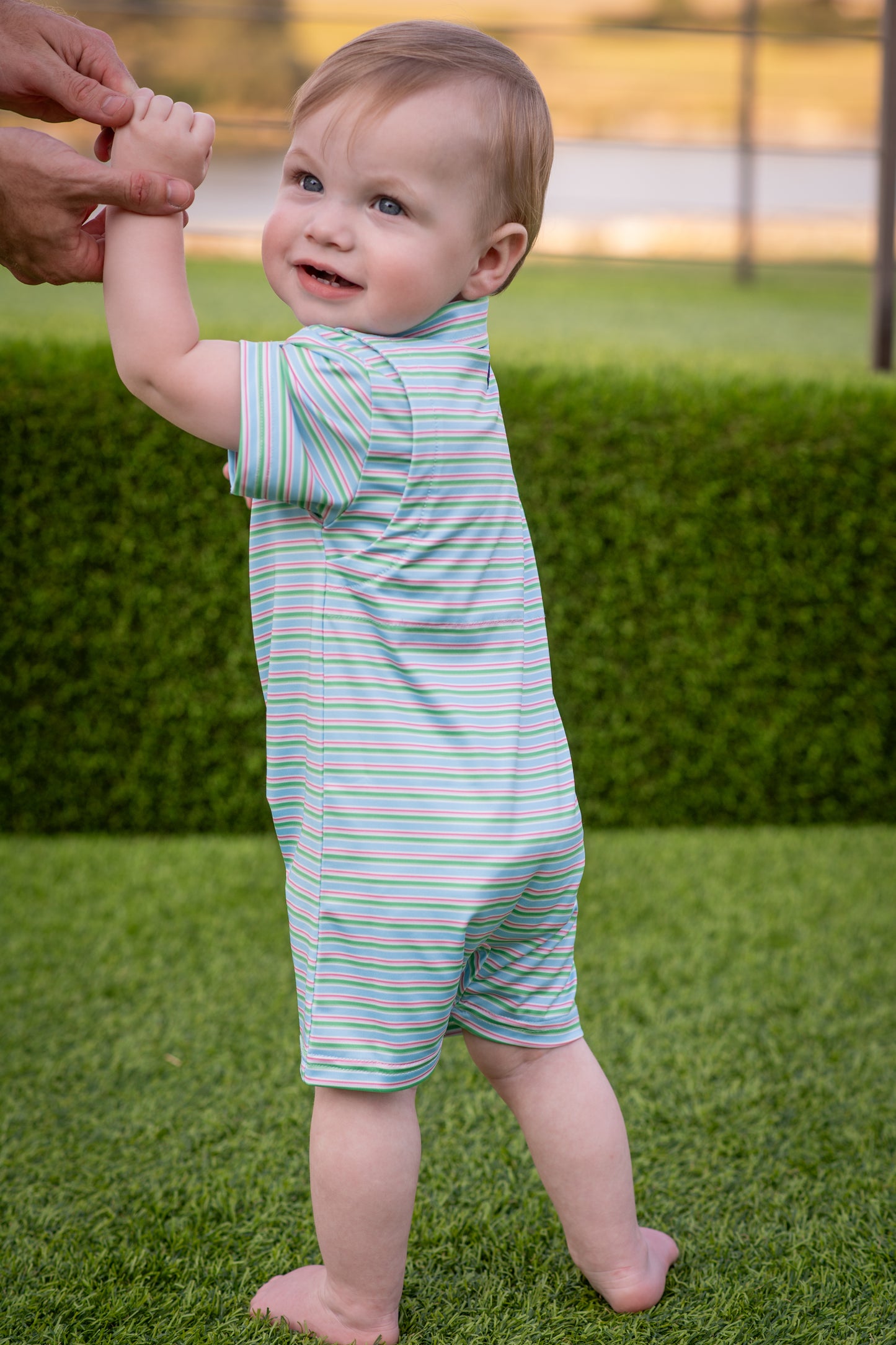 Performance Polo Romper // Sherbet Stripe