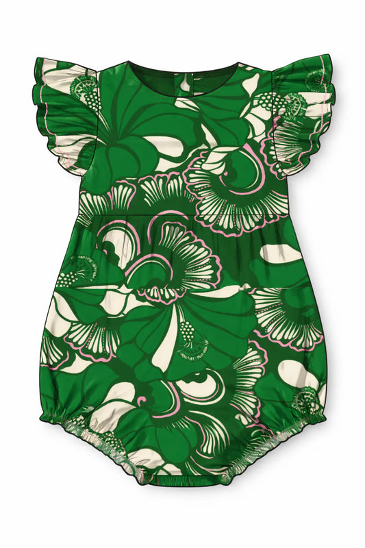 Green floral patterned romper