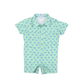 Light green baby romper with blue crawfish on a white background