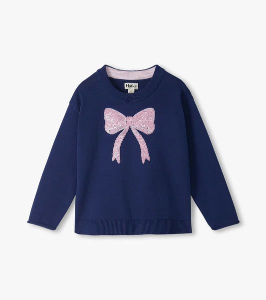 Pink Bow Sequin Sweater // Patriot Blue