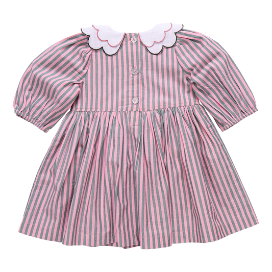 Girls Darcy Dress // Pink Green Stripe