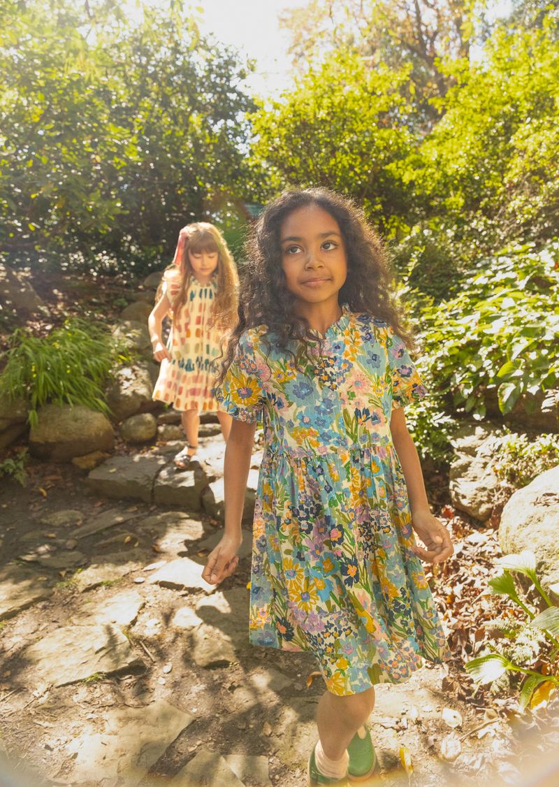 Girls Autumn Dress // Blue Large Stretch Floral