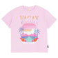 Pink t-shirt with 'VACAY ALL DAY' graphic design
