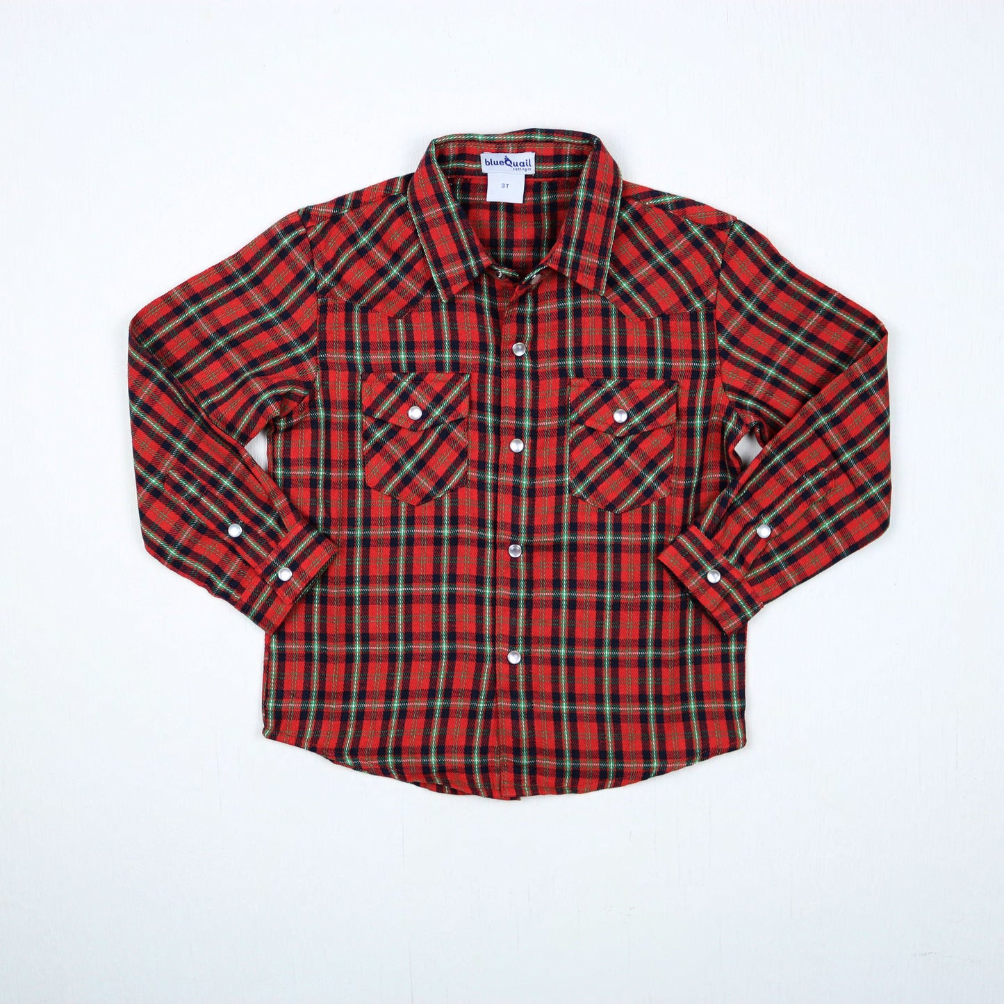 Holiday Plaid Pearl Snap Long Sleeve Flannel Shirt