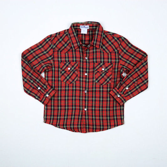 Holiday Plaid Pearl Snap Long Sleeve Flannel Shirt