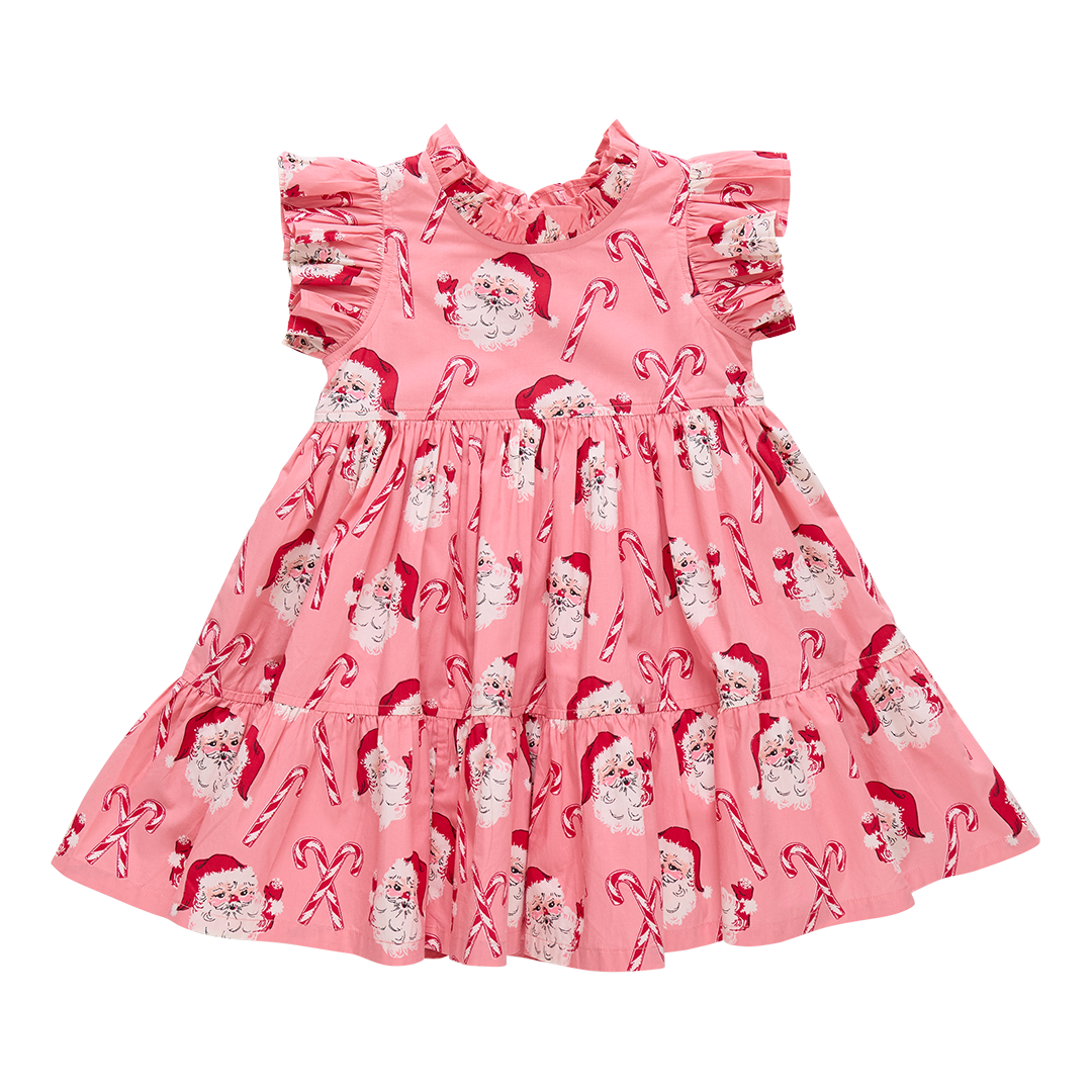 Pink dress with Christmas-themed pattern