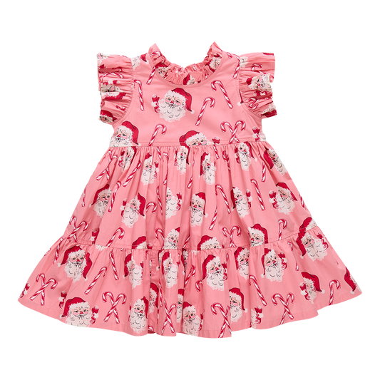 Pink dress with Christmas-themed pattern