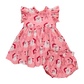 Pink baby dress with Santa Claus and candy cane pattern