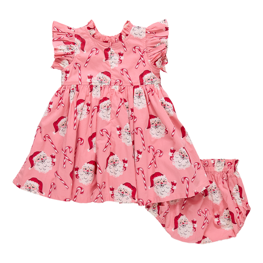 Baby Girl's Jennifer Dress Set // Pink Candy Cane Santa