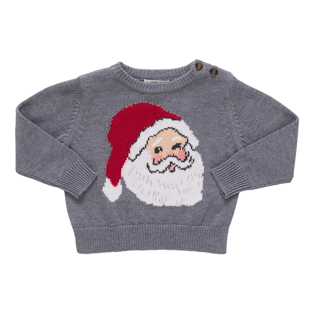 Gray sweater with Santa Claus face design