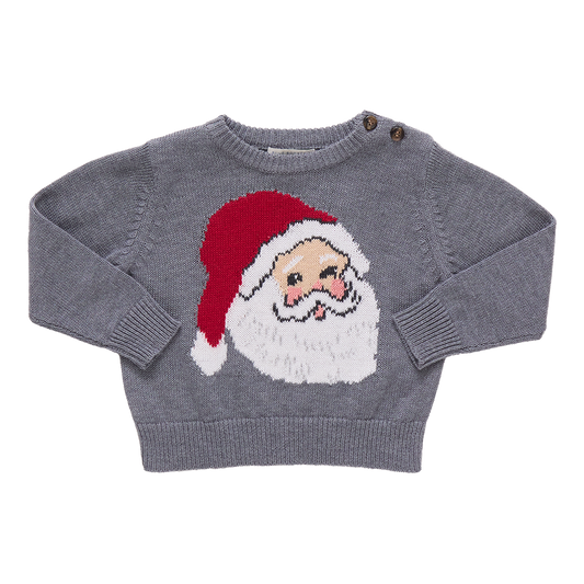 Gray sweater with Santa Claus face design
