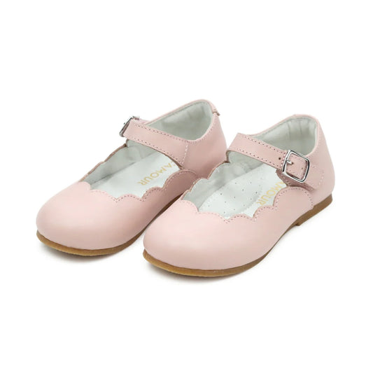 Soft Pink Closed Toe Shoe with Scalloped details.