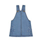Blue denim pinafore dress with floral details 