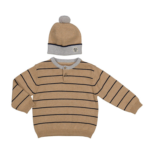 Camel Stripped Sweater & Hat Set 2312-039