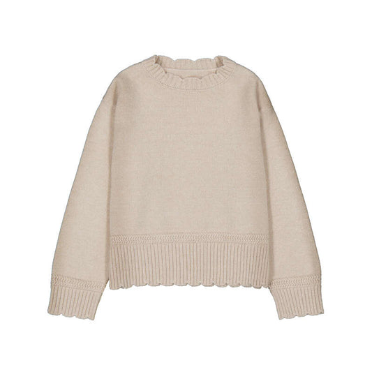 Champagne sweater with scalloped details
