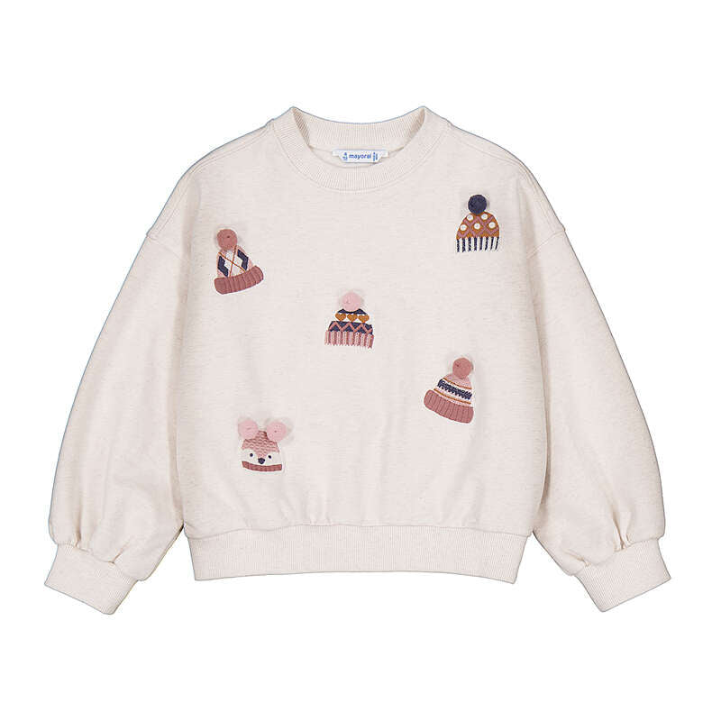 Beige sweatshirt with embroidered toboggans 