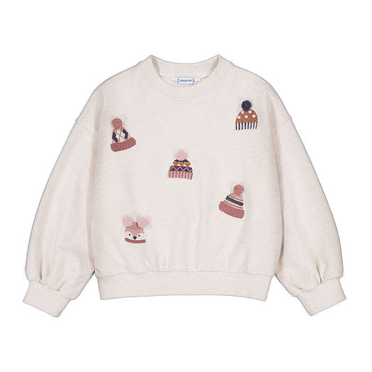 Beige sweatshirt with embroidered toboggans 