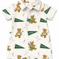 Shirt with teddy bear and golf-themed design.