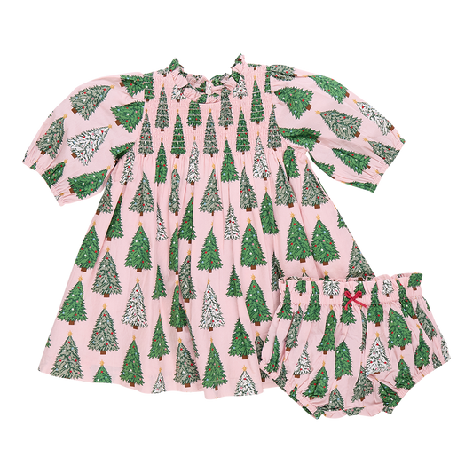 Stevie Puff Sleeve Dress Set // Pink Trees