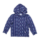 Blue hoodie with fish pattern on a white background
