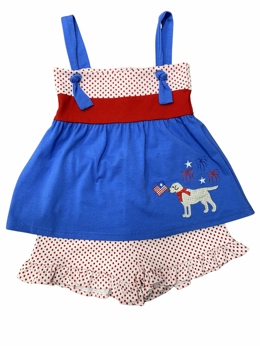 Patriotic Pup Knot Tie Short Set