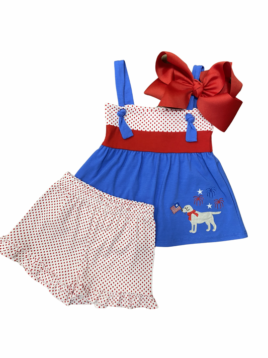 Patriotic Pup Knot Tie Short Set