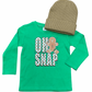 Green long-sleeve shirt with 'Oh Snap' and gingerbread man design