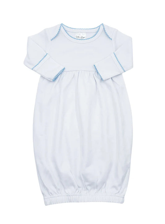 White Gown with Blue Trim