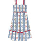 Dress with blue stripes and floral patterns 