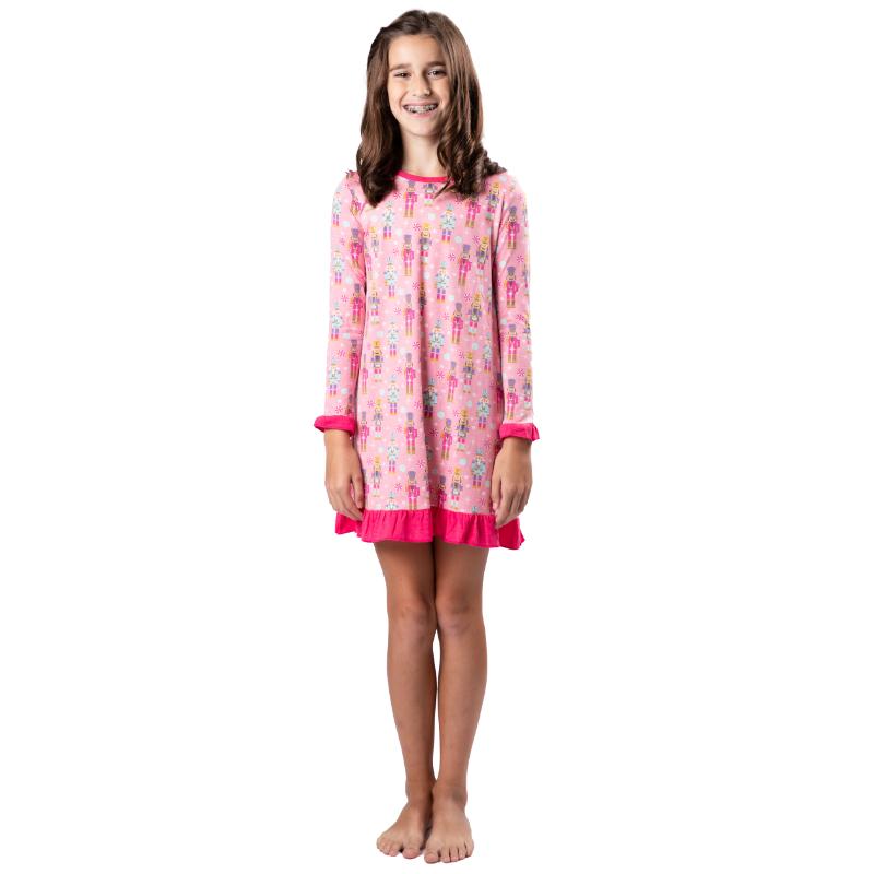 Nutcracker themed nightgown with a hot pink ruffle