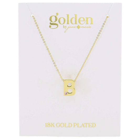 18K Gold Plated Thick Block Initial with Mini Light Pink Crystal Accent Necklace