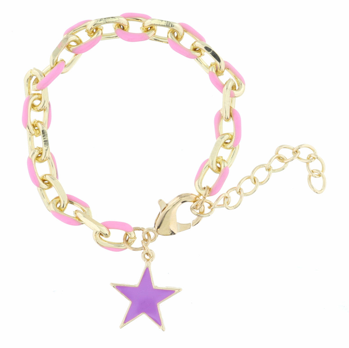 Pink Enamel Chain and Lavender Enamel Star Bracelet