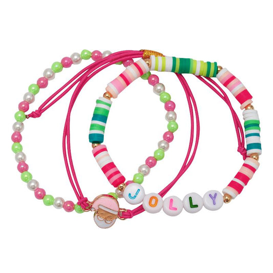 Colorful beaded bracelets with 'JOLLY' 