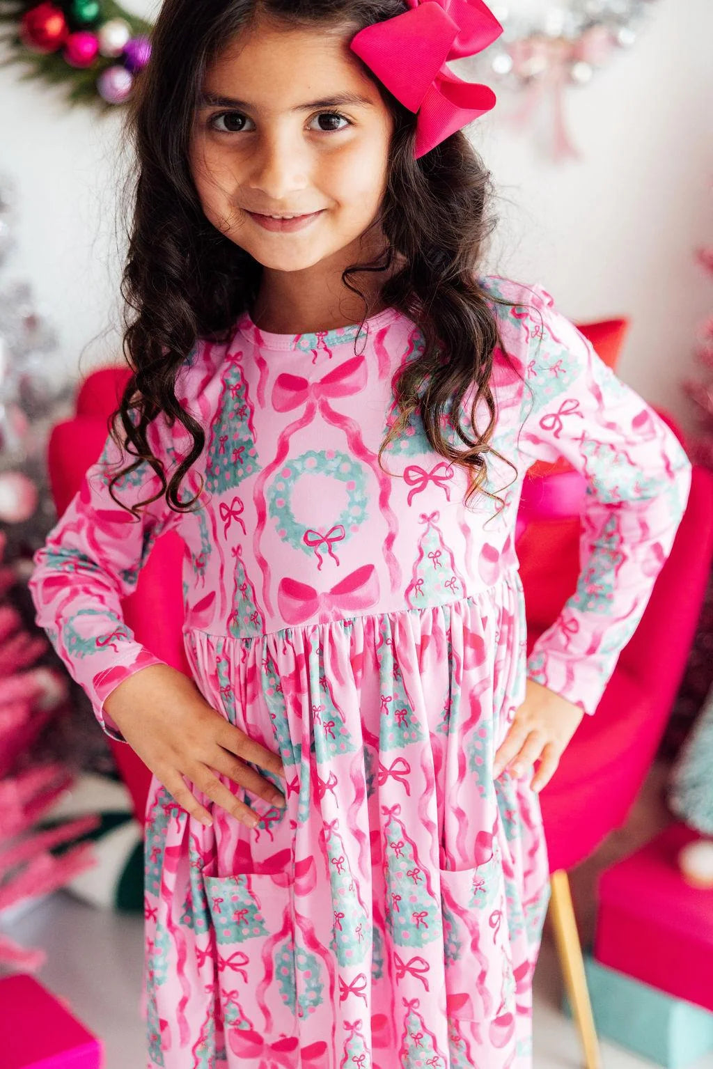 Jingle Bows L/S Pocket Twirl Dress