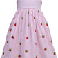 Pink dress with embroidered strawberry pattern 