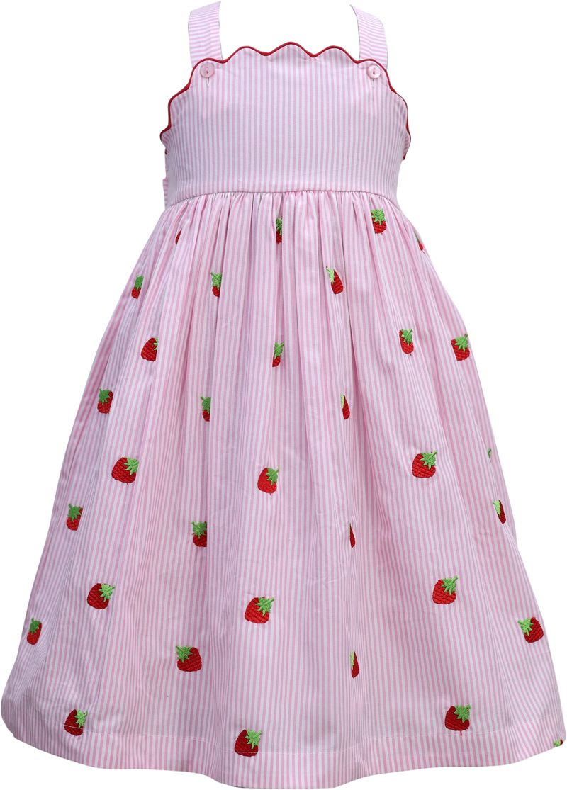 Pink dress with embroidered strawberry pattern 