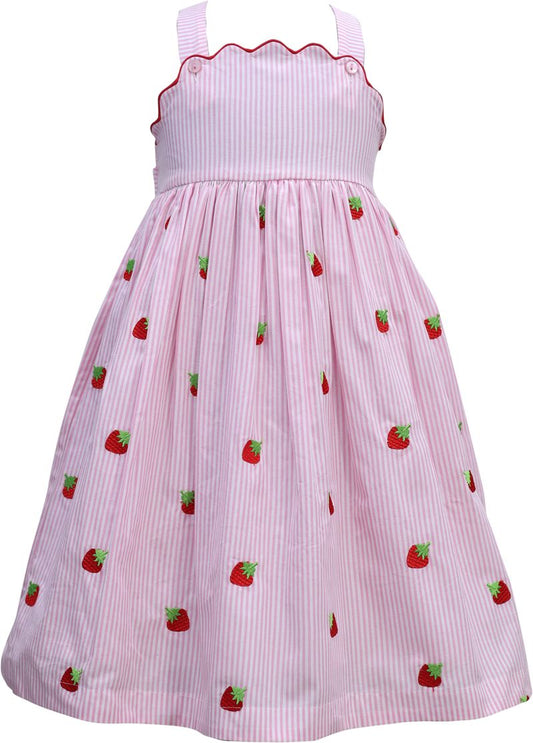 Pink dress with embroidered strawberry pattern 