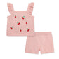 Coral Pointelle Short Set with Cherry Detail
