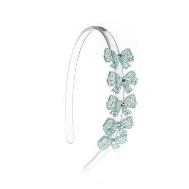 Headband with light mint glittery bows