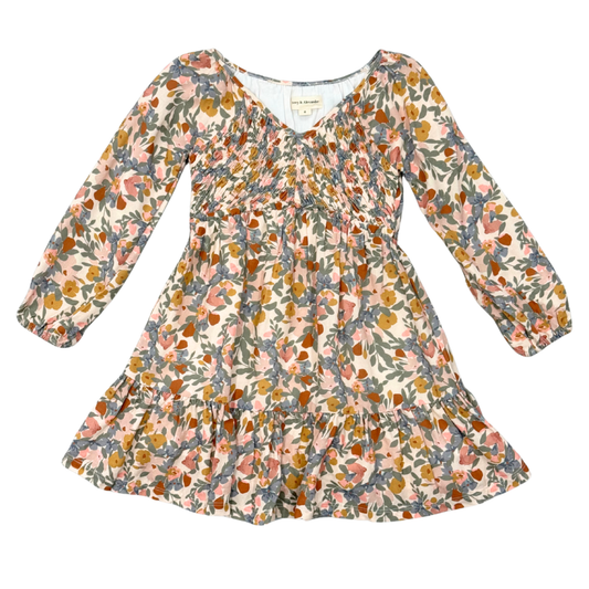 Floral dress with long sleeves on a white background