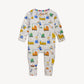 Construction vehicles in multiple colors on white pajama